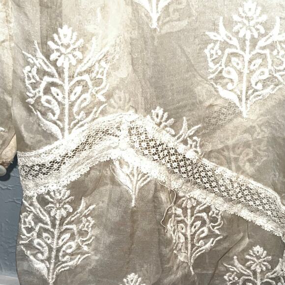 Johnny Was Silk Sheer Embroidered Cream Ivory Shirt 4 Love & Liberty M Lace - Picture 10 of 11